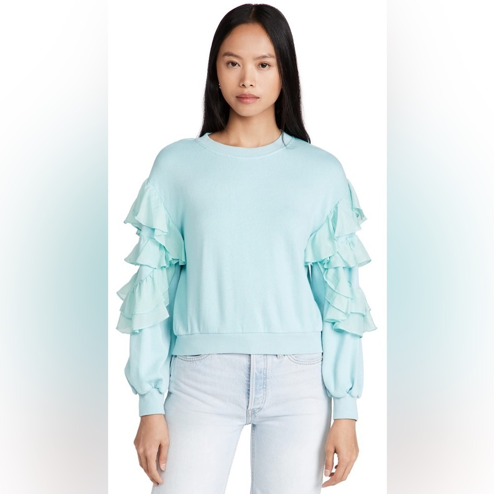 Alice + Olivia Designer Blue Evalyn Ruffle-Sleeve Sweatshirt Women’s Size Small